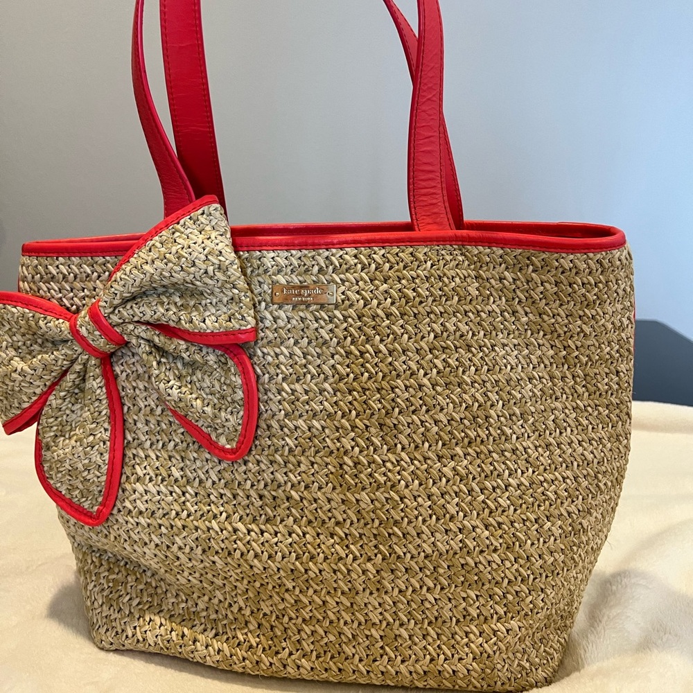 Kate Spade straw tote with orange detail